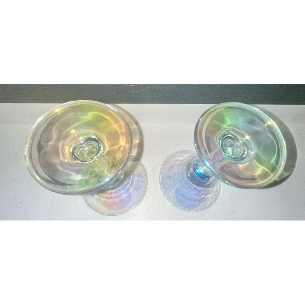 Vintage Set Of 2 Iridescent Martini Glasses